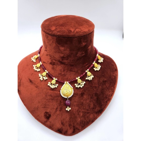 22k Gold Ruby Diamond Necklace set - Picture 7 of 7
